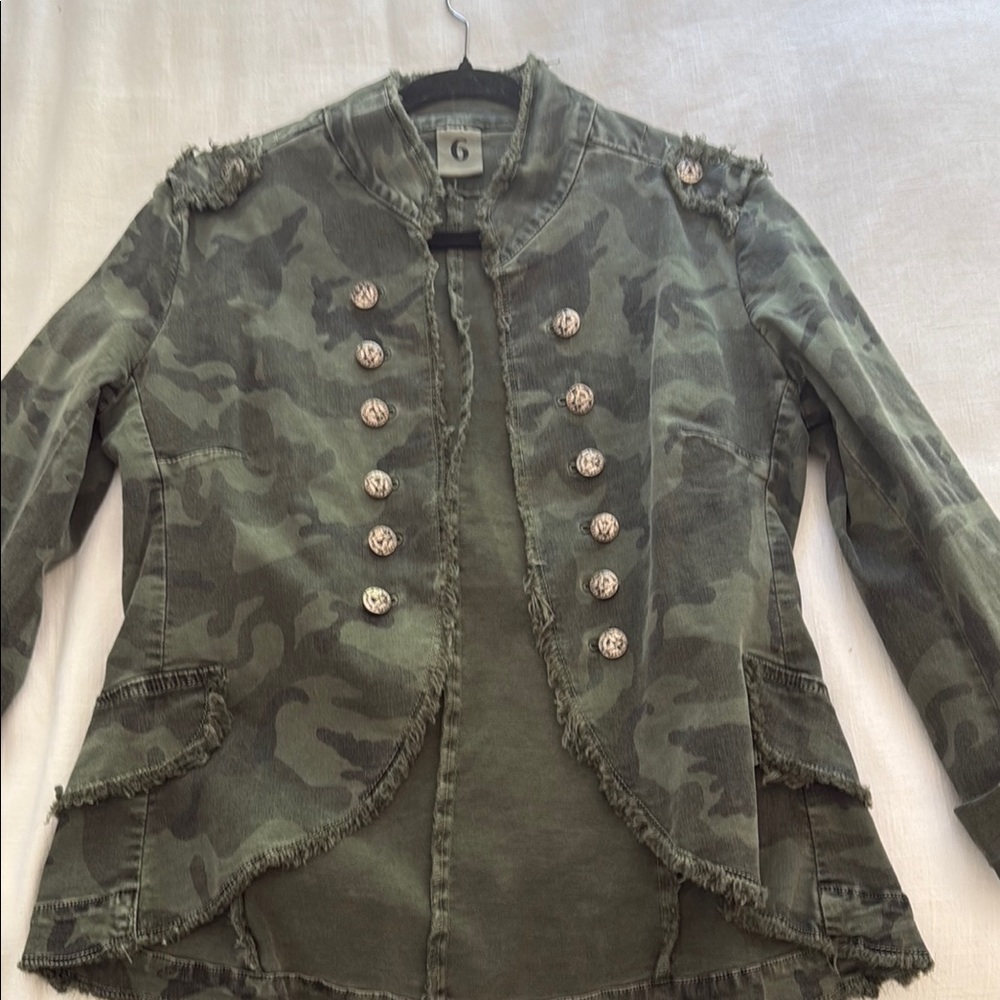 Green Utility Jacket with Peplum Hem and Stand-Up Collar